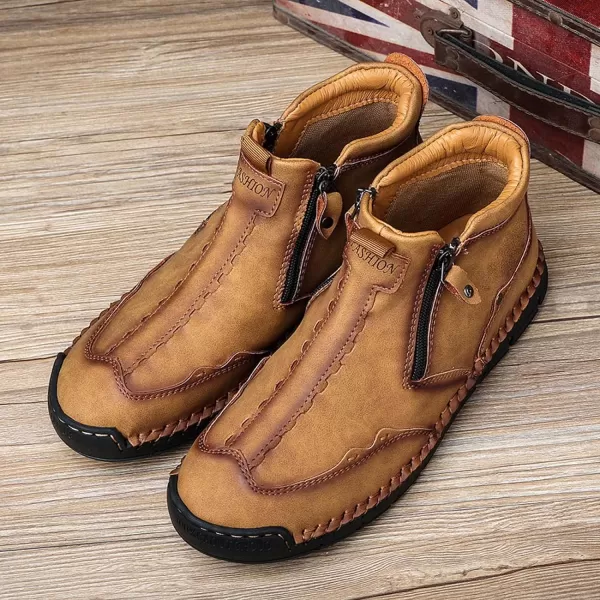 Lazzy Mens Shoes Zipper Boots for Men Leather Casual Ankle Chukka Boots Fashion Dress Oxfords Comfortable Walking ShoesBrown