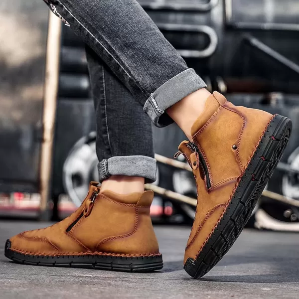 Lazzy Mens Shoes Zipper Boots for Men Leather Casual Ankle Chukka Boots Fashion Dress Oxfords Comfortable Walking ShoesBrown