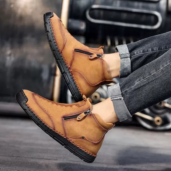Lazzy Mens Shoes Zipper Boots for Men Leather Casual Ankle Chukka Boots Fashion Dress Oxfords Comfortable Walking ShoesBrown
