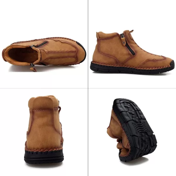 Lazzy Mens Shoes Zipper Boots for Men Leather Casual Ankle Chukka Boots Fashion Dress Oxfords Comfortable Walking ShoesBrown
