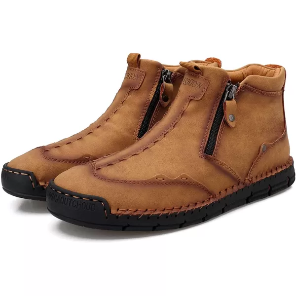 Lazzy Mens Shoes Zipper Boots for Men Leather Casual Ankle Chukka Boots Fashion Dress Oxfords Comfortable Walking ShoesBrown