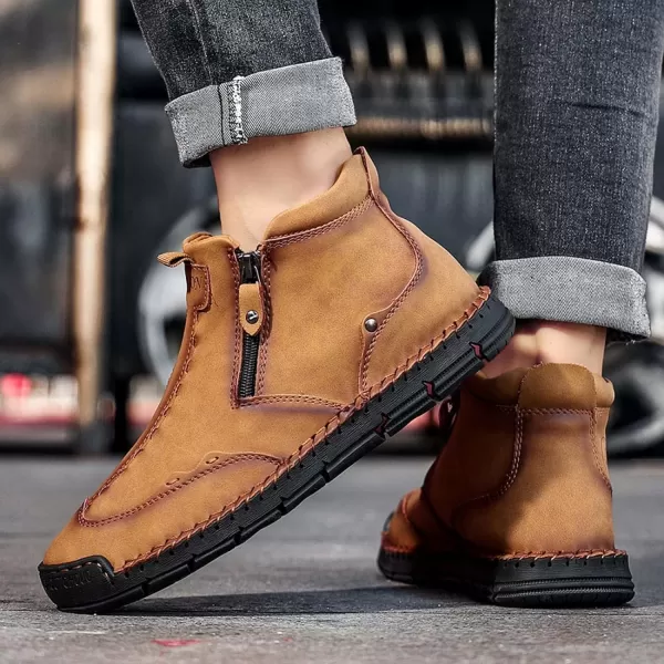 Lazzy Mens Shoes Zipper Boots for Men Leather Casual Ankle Chukka Boots Fashion Dress Oxfords Comfortable Walking ShoesBrown
