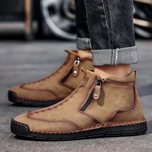 Lazzy Mens Shoes Zipper Boots for Men Leather Casual Ankle Chukka Boots Fashion Dress Oxfords Comfortable Walking ShoesKhaki