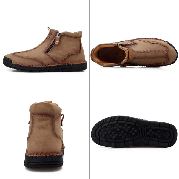 Lazzy Mens Shoes Zipper Boots for Men Leather Casual Ankle Chukka Boots Fashion Dress Oxfords Comfortable Walking ShoesKhaki