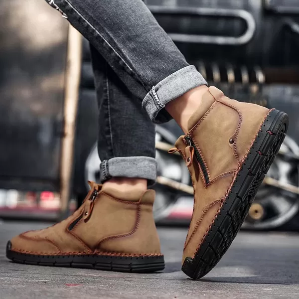 Lazzy Mens Shoes Zipper Boots for Men Leather Casual Ankle Chukka Boots Fashion Dress Oxfords Comfortable Walking ShoesKhaki