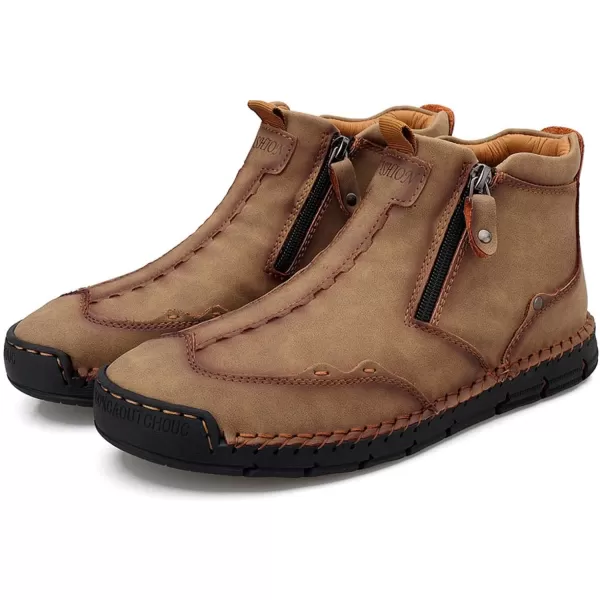 Lazzy Mens Shoes Zipper Boots for Men Leather Casual Ankle Chukka Boots Fashion Dress Oxfords Comfortable Walking ShoesKhaki