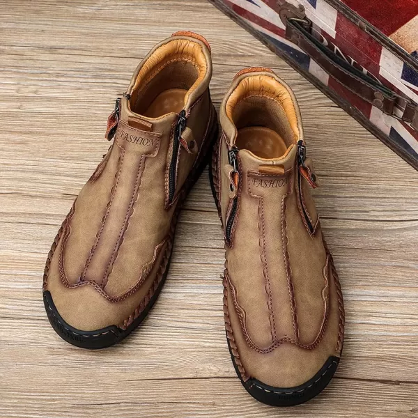 Lazzy Mens Shoes Zipper Boots for Men Leather Casual Ankle Chukka Boots Fashion Dress Oxfords Comfortable Walking ShoesKhaki