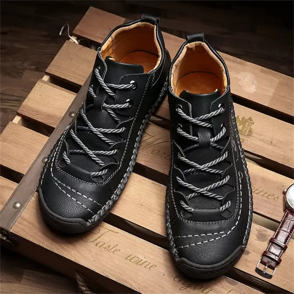 Lazzy Mens Slip On Shoes Pu Leather Casual Loafers Hand Stiching Chukka Boots Fashion Oxfords Shoes Vintage Walking Driving Shoes for MaleBlack
