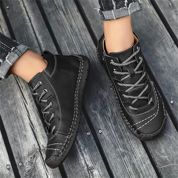 Lazzy Mens Slip On Shoes Pu Leather Casual Loafers Hand Stiching Chukka Boots Fashion Oxfords Shoes Vintage Walking Driving Shoes for MaleBlack