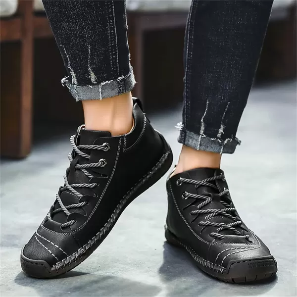 Lazzy Mens Slip On Shoes Pu Leather Casual Loafers Hand Stiching Chukka Boots Fashion Oxfords Shoes Vintage Walking Driving Shoes for MaleBlack