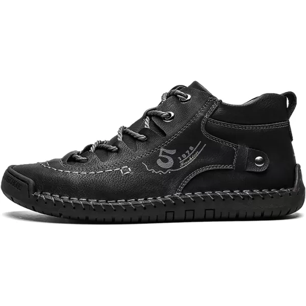 Lazzy Mens Slip On Shoes Pu Leather Casual Loafers Hand Stiching Chukka Boots Fashion Oxfords Shoes Vintage Walking Driving Shoes for MaleBlack