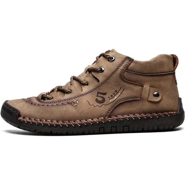 Lazzy Mens Slip On Shoes Pu Leather Casual Loafers Hand Stiching Chukka Boots Fashion Oxfords Shoes Vintage Walking Driving Shoes for MaleKhaki