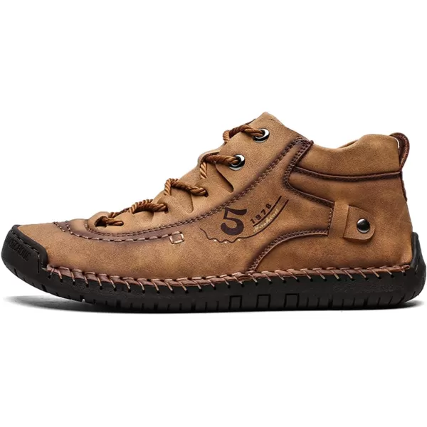 Lazzy Mens Slip On Shoes Pu Leather Casual Loafers Hand Stiching Chukka Boots Fashion Oxfords Shoes Vintage Walking Driving Shoes for MaleYellow