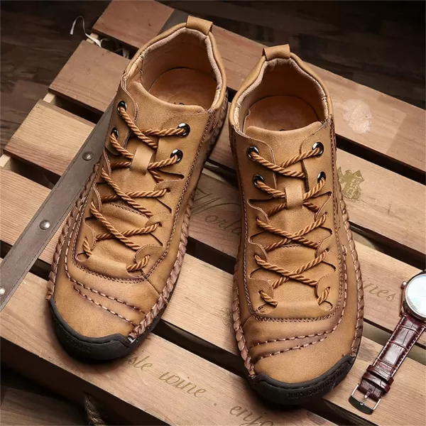 Lazzy Mens Slip On Shoes Pu Leather Casual Loafers Hand Stiching Chukka Boots Fashion Oxfords Shoes Vintage Walking Driving Shoes for MaleYellow
