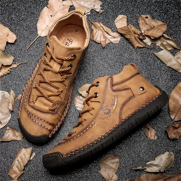 Lazzy Mens Slip On Shoes Pu Leather Casual Loafers Hand Stiching Chukka Boots Fashion Oxfords Shoes Vintage Walking Driving Shoes for MaleYellow