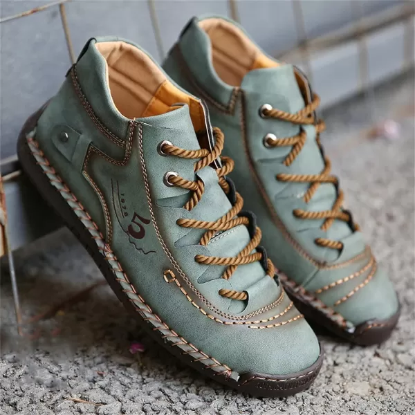 Lazzy Mens Slip On Shoes Pu Leather Casual Loafers Hand Stiching Chukka Boots Fashion Oxfords Shoes Vintage Walking Driving Shoes for MaleZgreen