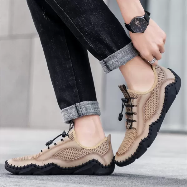 Lazzy Mens Slip On Sneakers Casual Walking Shoes Breathable Loafers Mesh Lightweight Summer Shoes for MenKhaki