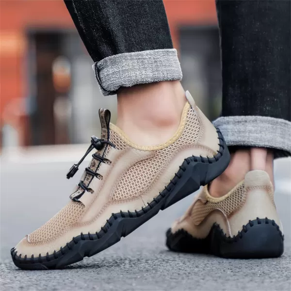Lazzy Mens Slip On Sneakers Casual Walking Shoes Breathable Loafers Mesh Lightweight Summer Shoes for MenKhaki