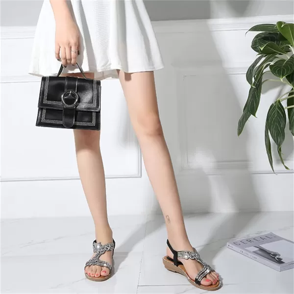 Lazzy Womens Rhinstone Flat Sandals Bohemian Beaded Glitter Dress Sandals Elastic Band Flats Summer Beach Shoes US Size 511 Black Pink ColorsBlack