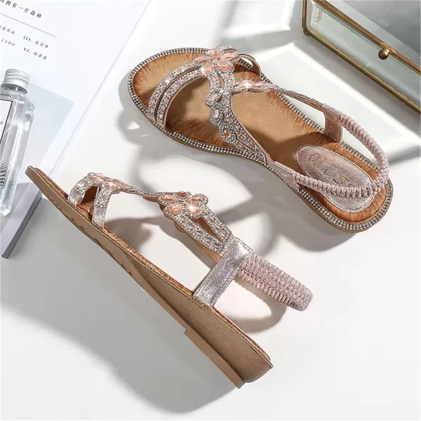 Lazzy Womens Rhinstone Flat Sandals Bohemian Beaded Glitter Dress Sandals Elastic Band Flats Summer Beach Shoes US Size 511 Black Pink ColorsPink