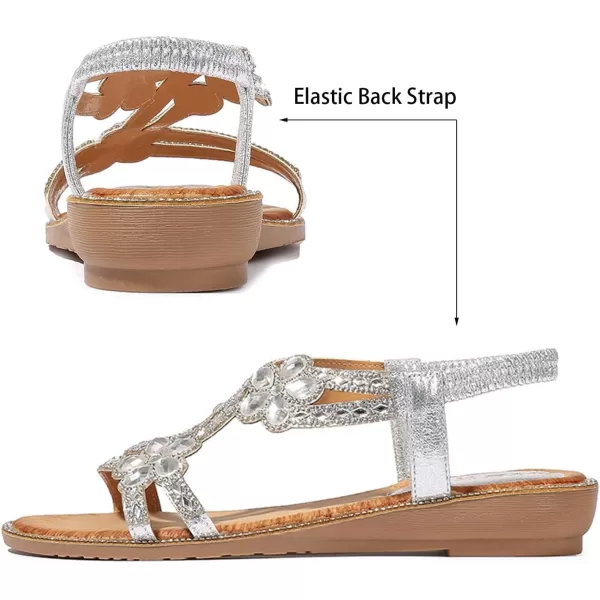 Lazzy Womens Rhinstone Flat Sandals Bohemian Beaded Glitter Dress Sandals Elastic Band Flats Summer Beach Shoes US Size 511 Black Pink ColorsSilver