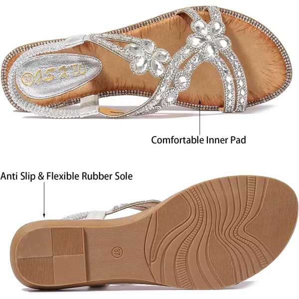 Lazzy Womens Rhinstone Flat Sandals Bohemian Beaded Glitter Dress Sandals Elastic Band Flats Summer Beach Shoes US Size 511 Black Pink ColorsSilver