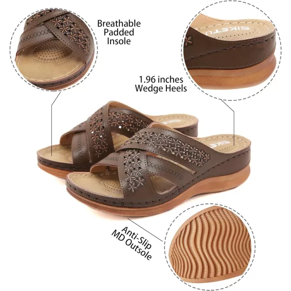Lazzy Womens Slide Sandals Wedge Platform Summer Beach Sandals Crisscross Casual Wedge Shoes for WomenBrown