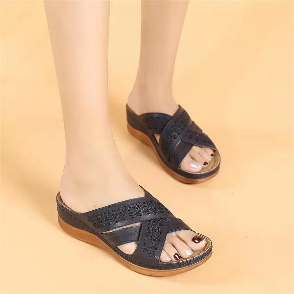 Lazzy Womens Slide Sandals Wedge Platform Summer Beach Sandals Crisscross Casual Wedge Shoes for WomenDark Blue