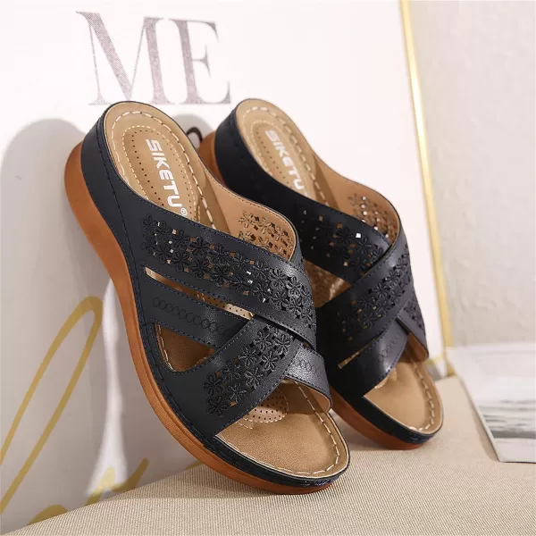 Lazzy Womens Slide Sandals Wedge Platform Summer Beach Sandals Crisscross Casual Wedge Shoes for WomenDark Blue