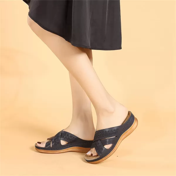 Lazzy Womens Slide Sandals Wedge Platform Summer Beach Sandals Crisscross Casual Wedge Shoes for WomenDark Blue