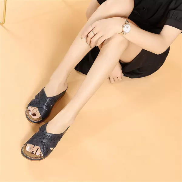 Lazzy Womens Slide Sandals Wedge Platform Summer Beach Sandals Crisscross Casual Wedge Shoes for WomenDark Blue
