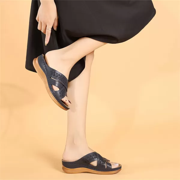 Lazzy Womens Slide Sandals Wedge Platform Summer Beach Sandals Crisscross Casual Wedge Shoes for WomenDark Blue