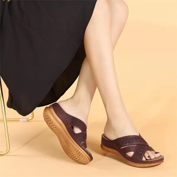 Lazzy Womens Slide Sandals Wedge Platform Summer Beach Sandals Crisscross Casual Wedge Shoes for WomenRed