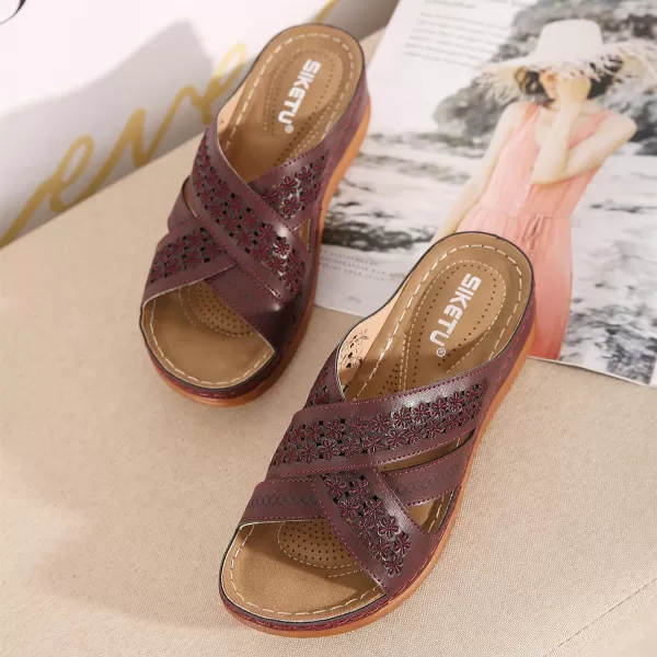 Lazzy Womens Slide Sandals Wedge Platform Summer Beach Sandals Crisscross Casual Wedge Shoes for WomenRed
