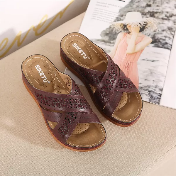 Lazzy Womens Slide Sandals Wedge Platform Summer Beach Sandals Crisscross Casual Wedge Shoes for WomenRed