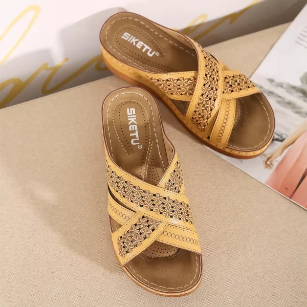 Lazzy Womens Slide Sandals Wedge Platform Summer Beach Sandals Crisscross Casual Wedge Shoes for WomenYellow