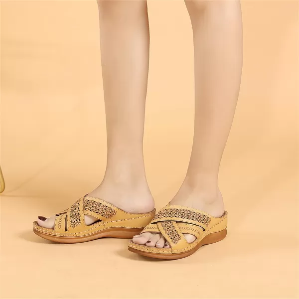 Lazzy Womens Slide Sandals Wedge Platform Summer Beach Sandals Crisscross Casual Wedge Shoes for WomenYellow