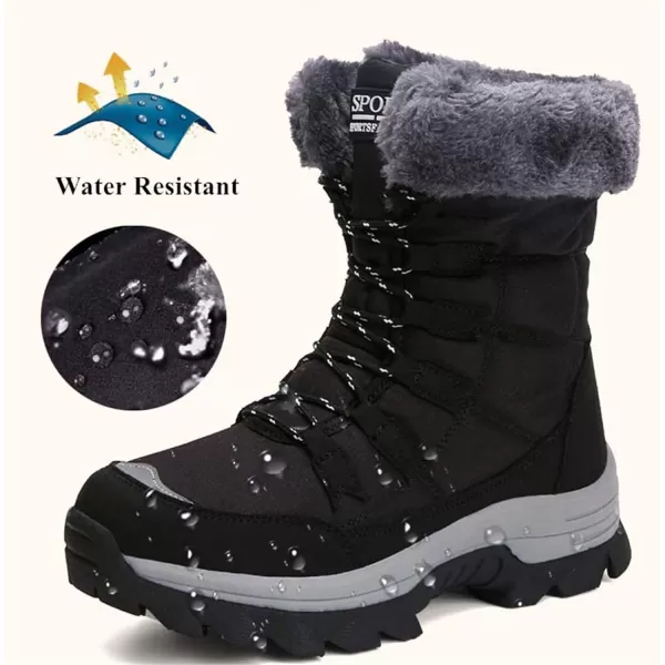 Lazzy Womens Tall Hiking Boots Waterproof Winter Snowmobile Boots Lightweight MidCalf Snow Boots Fur Lined Cold Weather Walking ShoesBlack