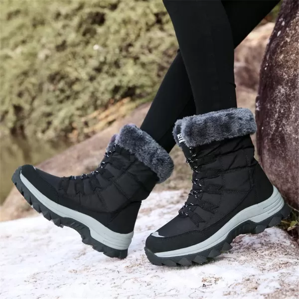 Lazzy Womens Tall Hiking Boots Waterproof Winter Snowmobile Boots Lightweight MidCalf Snow Boots Fur Lined Cold Weather Walking ShoesBlack