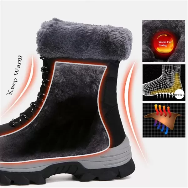 Lazzy Womens Tall Hiking Boots Waterproof Winter Snowmobile Boots Lightweight MidCalf Snow Boots Fur Lined Cold Weather Walking ShoesBlack