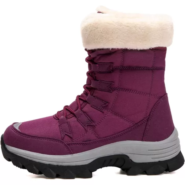Lazzy Womens Tall Hiking Boots Waterproof Winter Snowmobile Boots Lightweight MidCalf Snow Boots Fur Lined Cold Weather Walking ShoesRed