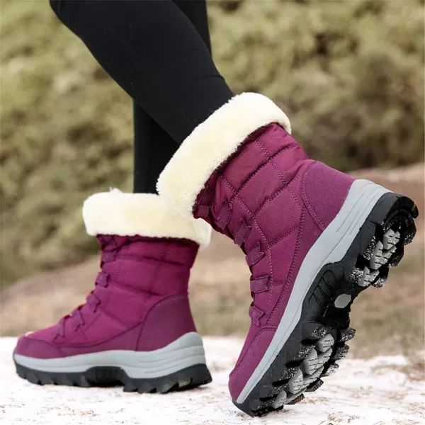Lazzy Womens Tall Hiking Boots Waterproof Winter Snowmobile Boots Lightweight MidCalf Snow Boots Fur Lined Cold Weather Walking ShoesRed