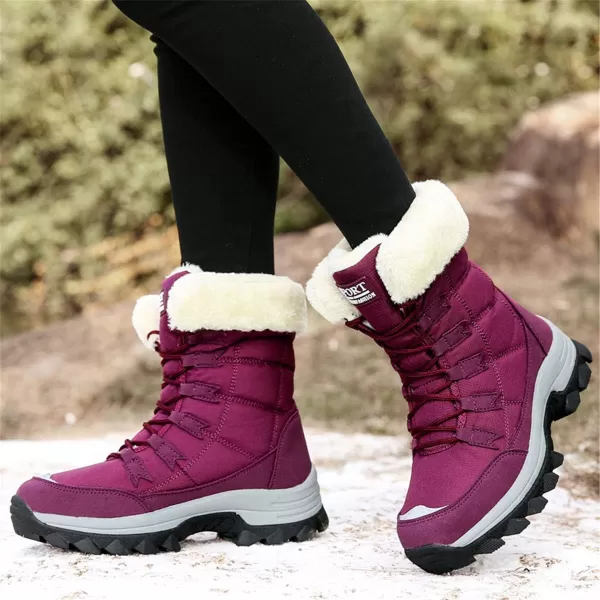 Lazzy Womens Tall Hiking Boots Waterproof Winter Snowmobile Boots Lightweight MidCalf Snow Boots Fur Lined Cold Weather Walking ShoesRed