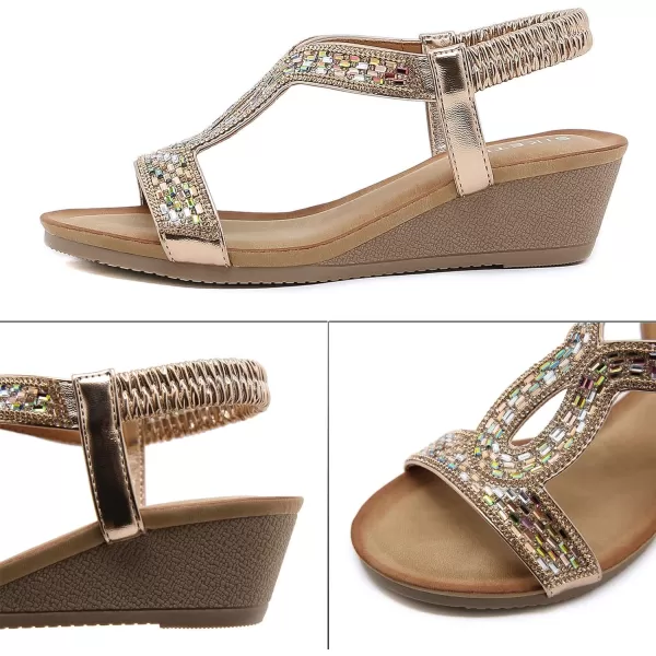 Lazzy Womens Wedge Sandals Strappy Platform Wedge Heels Bohemia Rhinestone Dress Sandals Open Toe Casual Summer Beach Shoes for WomenChampagne