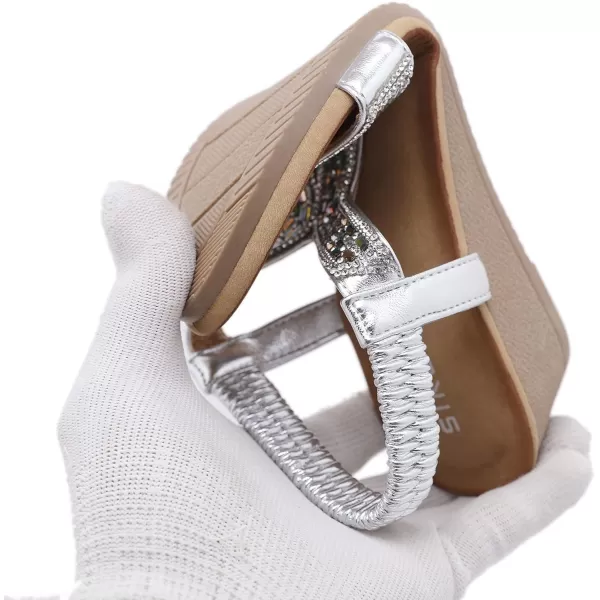 Lazzy Womens Wedge Sandals Strappy Platform Wedge Heels Bohemia Rhinestone Dress Sandals Open Toe Casual Summer Beach Shoes for WomenSilver