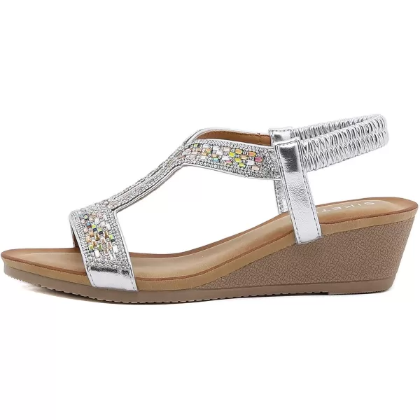 Lazzy Womens Wedge Sandals Strappy Platform Wedge Heels Bohemia Rhinestone Dress Sandals Open Toe Casual Summer Beach Shoes for WomenSilver