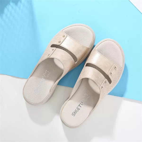 Lazzy Womens Wedge Slide Sandals Slip On Open Toe Plaform Sandals Comfortable Casual Summer ShoesApricot1