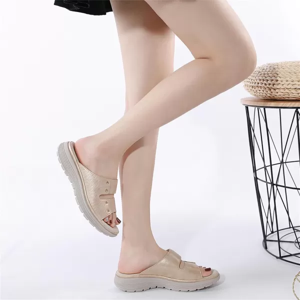 Lazzy Womens Wedge Slide Sandals Slip On Open Toe Plaform Sandals Comfortable Casual Summer ShoesApricot1
