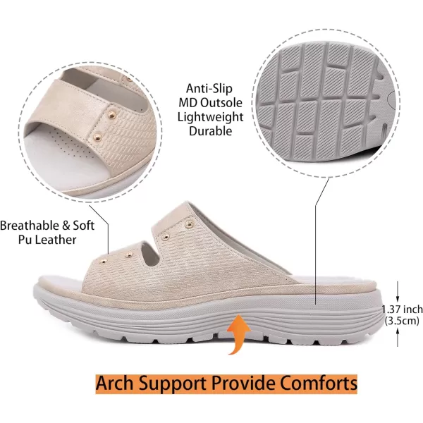 Lazzy Womens Wedge Slide Sandals Slip On Open Toe Plaform Sandals Comfortable Casual Summer ShoesApricot1