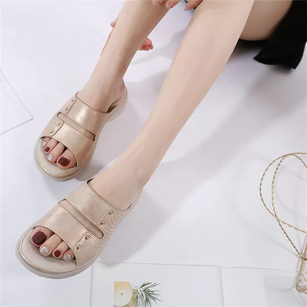 Lazzy Womens Wedge Slide Sandals Slip On Open Toe Plaform Sandals Comfortable Casual Summer ShoesApricot1